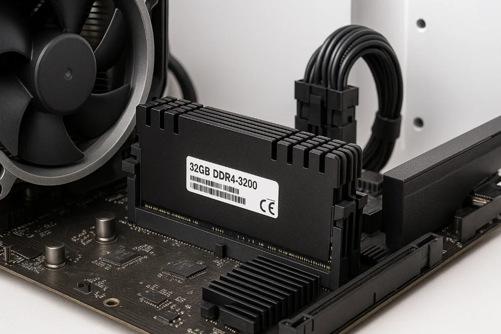 Світла макрозйомка планки оперативної пам’яті DDR4 на материнській платі