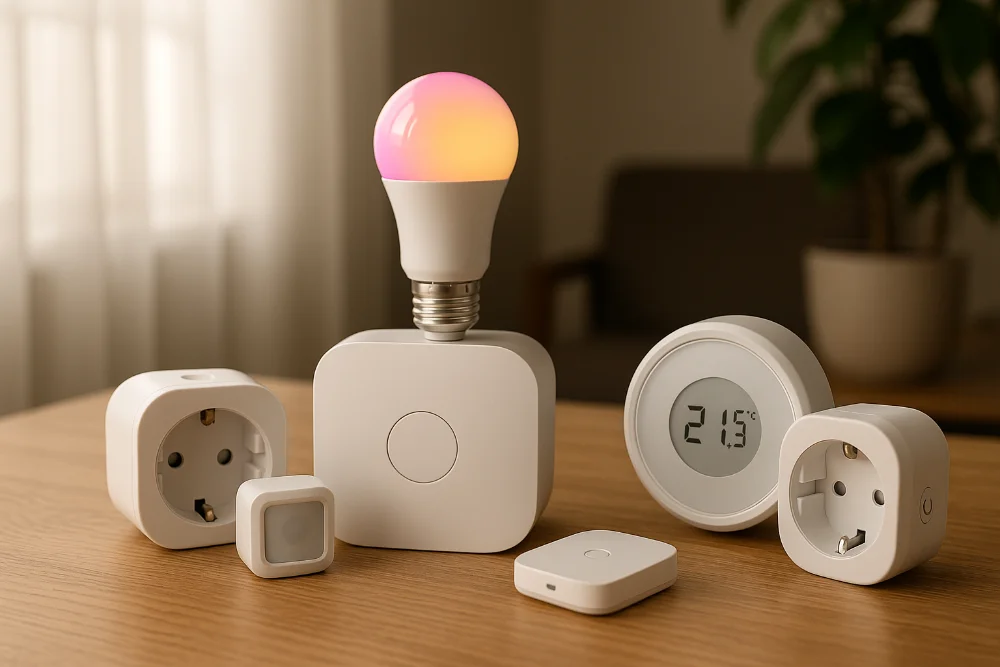 Набір розумних пристроїв Zigbee: лампа, хаб, термостат, розетки, сенсори