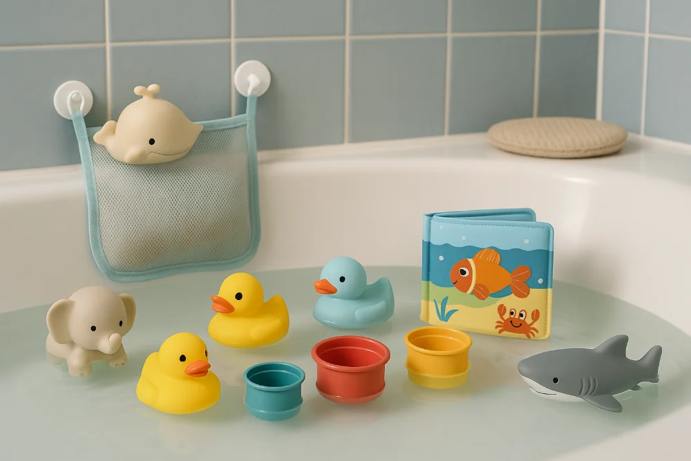 Іграшки для ванни: качечки, книжка, стаканчики та органайзер