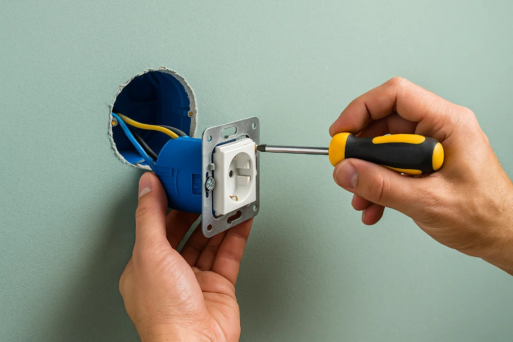Монтаж електричної розетки у гіпсокартонну стіну з проводами
