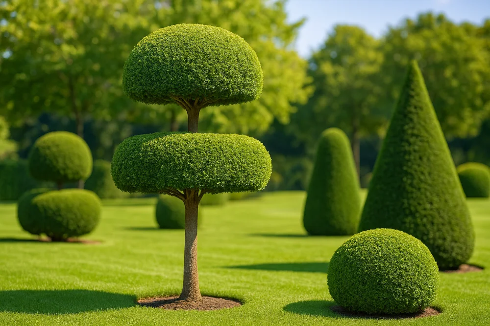 Декоративні дерева та кущі з топіарною стрижкою у парку