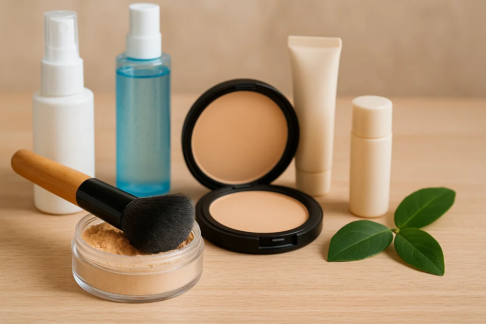 Мінеральна пудра, компактна пудра і засоби для чутливої шкіри з пензлем