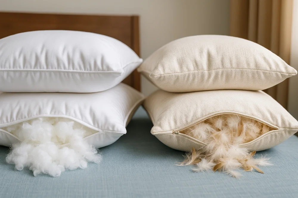 Подушки з синтетичним і натуральним наповнювачем для порівняння