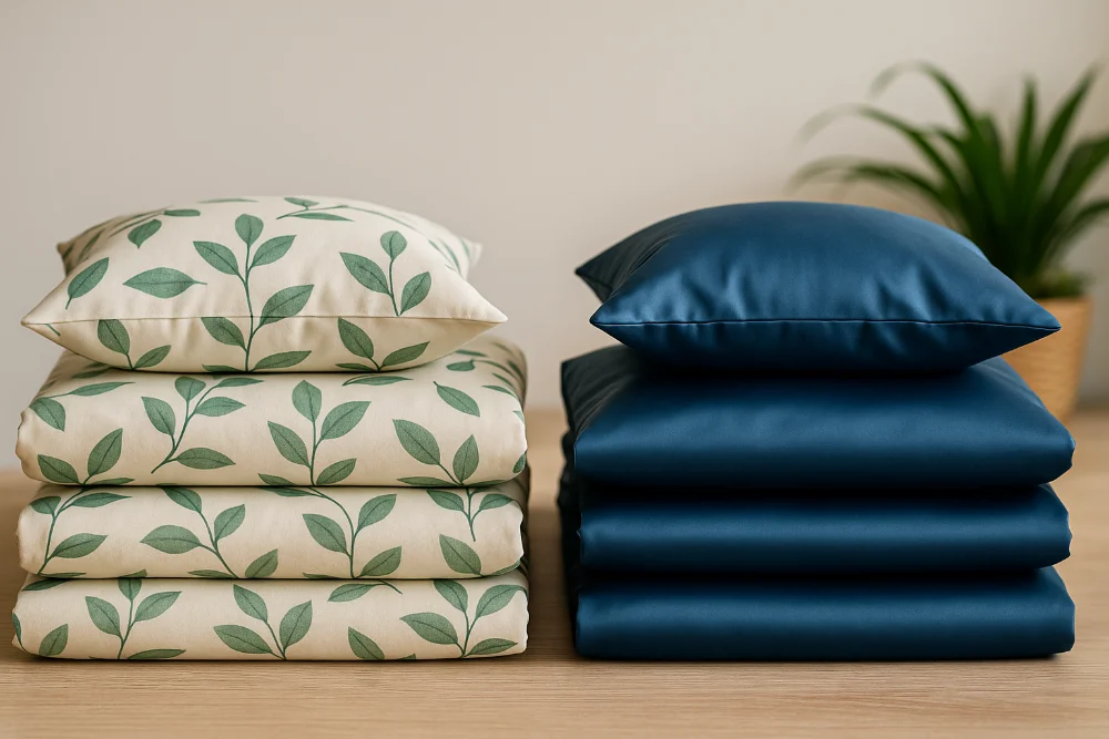 Складені комплекти постільної білизни з ранфорсу та сатину на столі