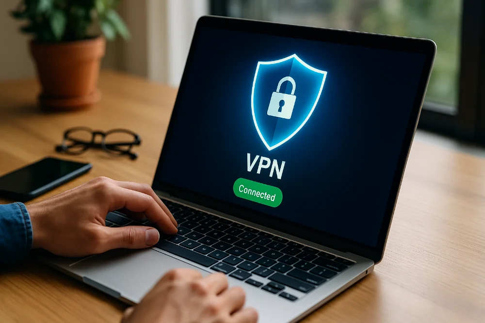 Ноутбук із увімкненим VPN для захисту особистої інформації