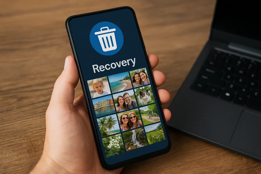 Смартфон Android з відкритим додатком для відновлення видалених фотографій