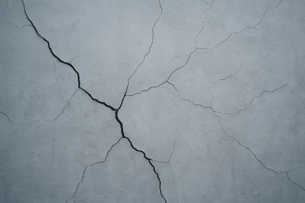 Сіра оштукатурена стіна з помітними тріщинами різної глибини