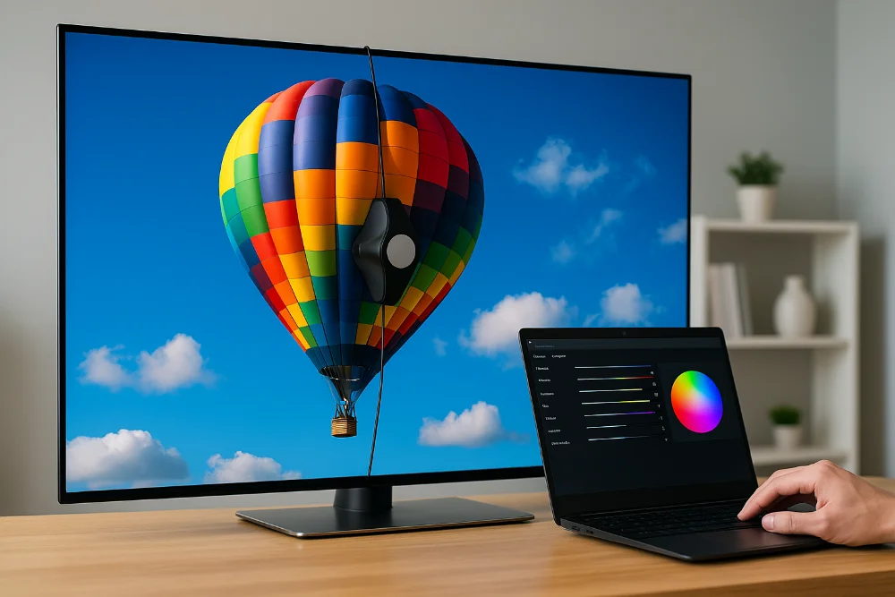 Процес калібрування OLED телевізора з використанням датчика та ноутбука