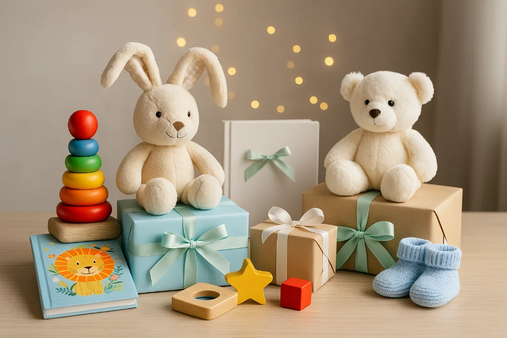 Набір корисних подарунків для хрещеників: іграшки, пледи, книжка та дитячі аксесуари