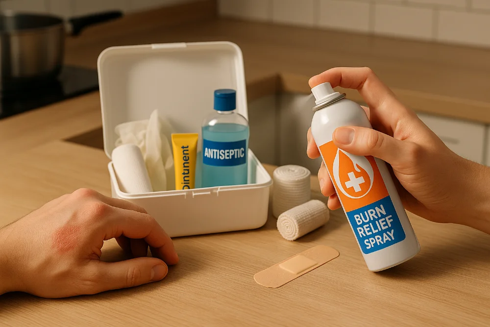 Фотографія домашньої аптечки із засобами для догляду за опіками та порізами