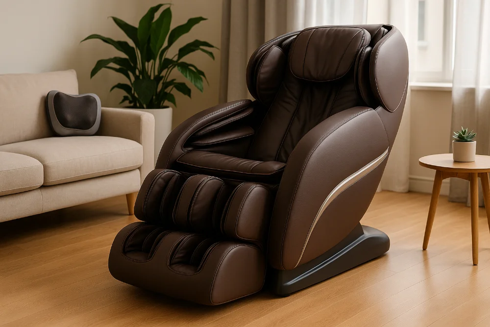 Сучасне масажне крісло у просторій вітальні з натуральним освітленням