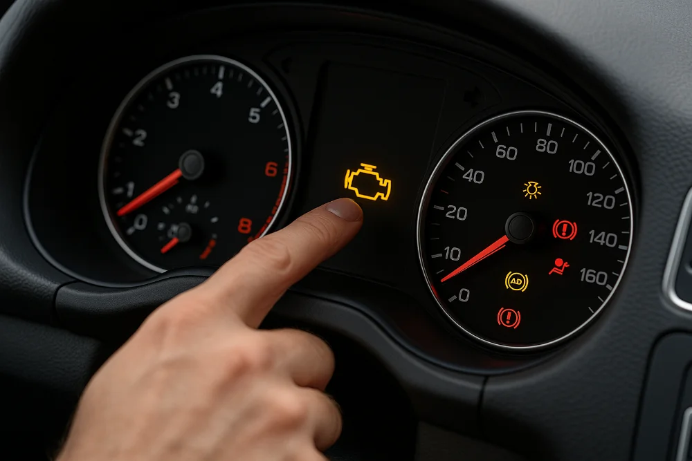 Крупний план панелі приладів із підсвіченими значками помилок та індикаторами