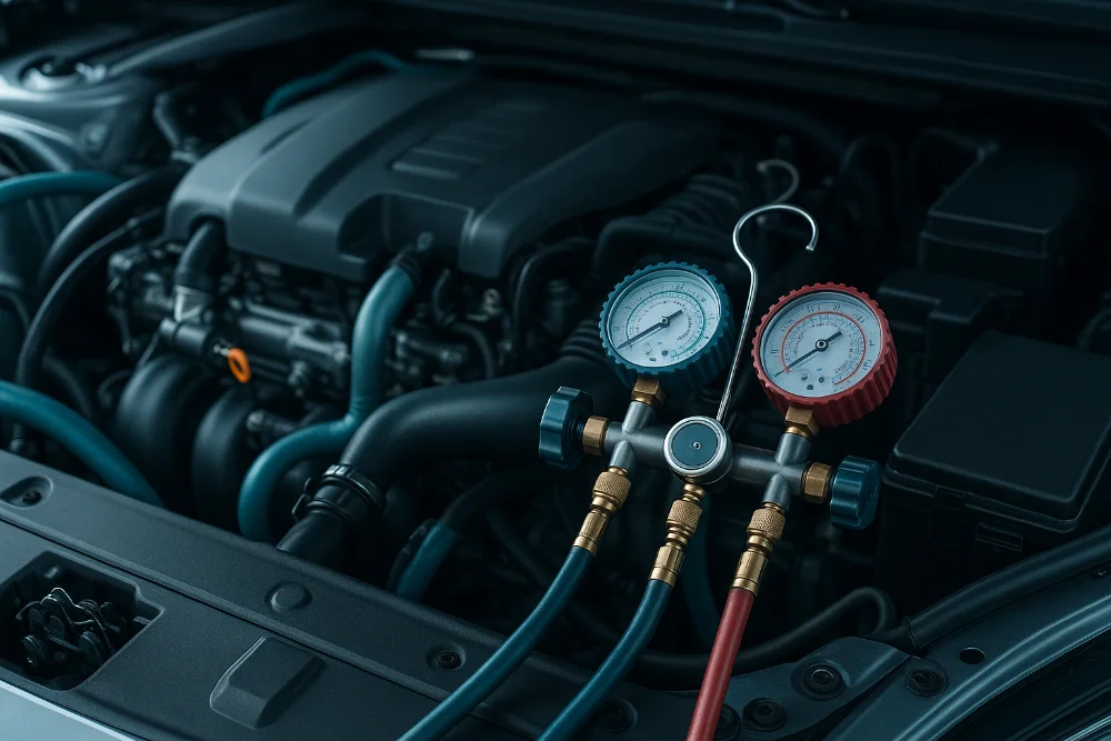 Манометричні прилади та шланги під час сервісної заправки і чистки автокондиціонера