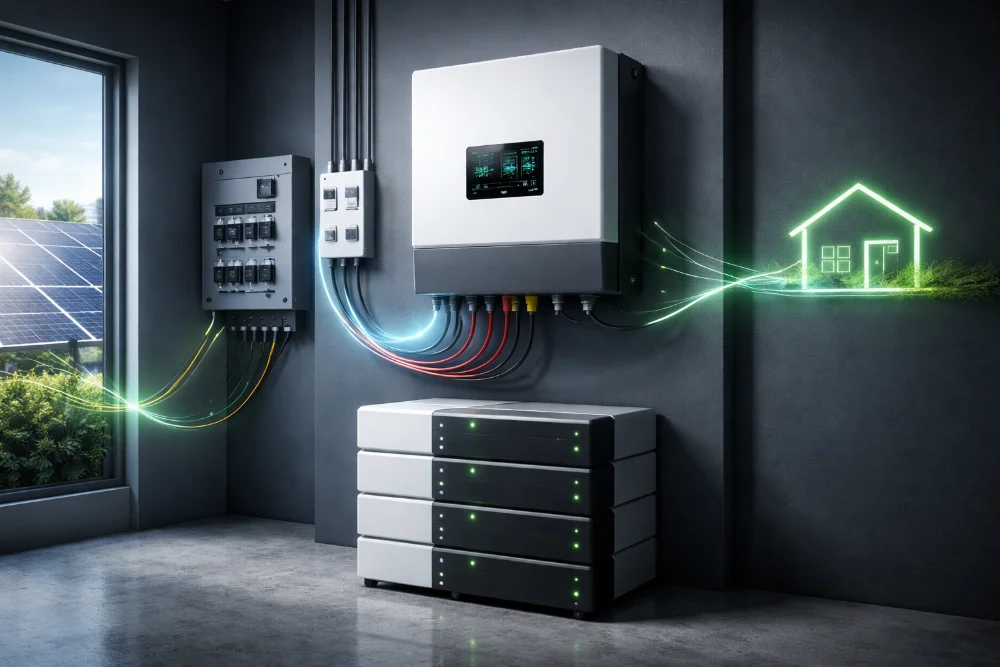 Гібридний інвертор з акумуляторами та сонячними панелями у smart energy системі будинку
