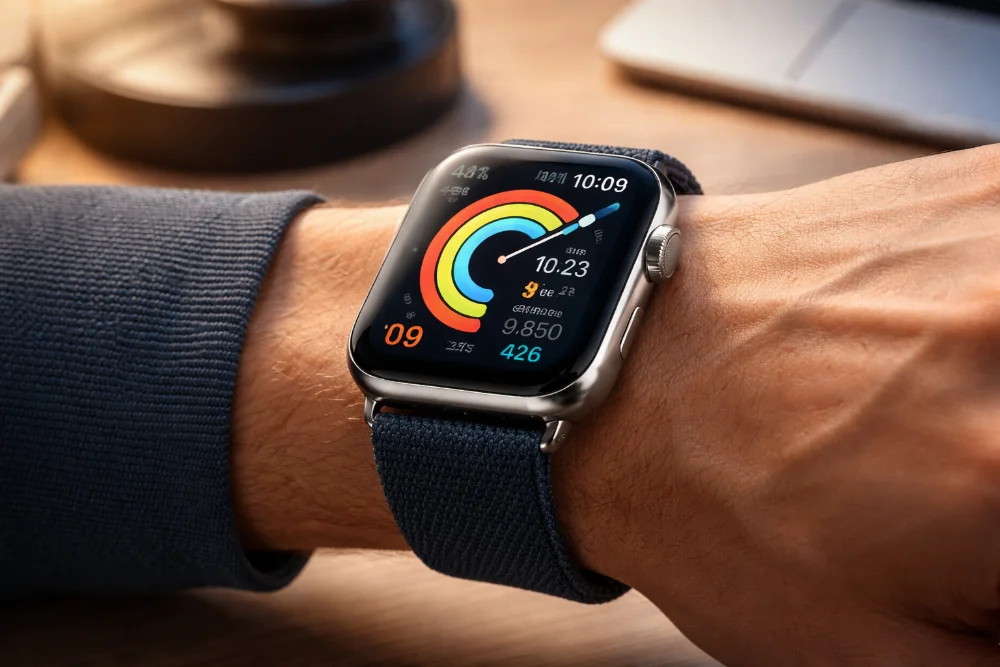 Apple Watch Series 11 на руці користувача, крупний план, стильний смарт-годинник у lifestyle-сцені технічного огляду