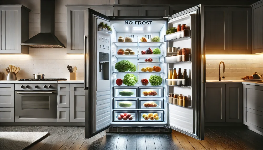Відкритий холодильник No Frost із рівномірним охолодженням та свіжими продуктами всередині