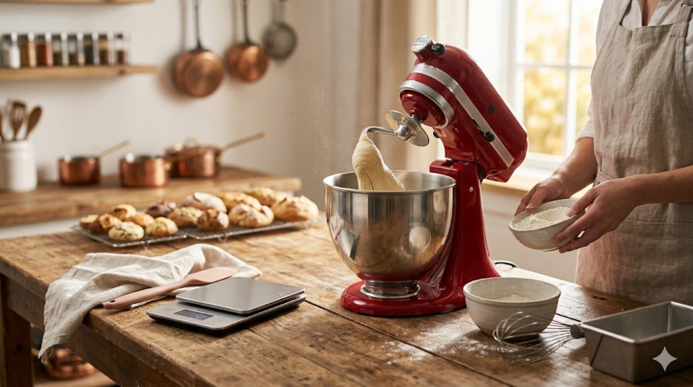 Планетарний міксер для тіста та кремів у процесі роботи