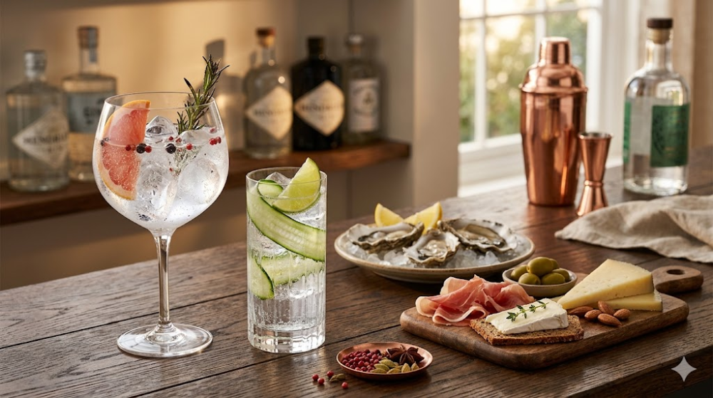 Варіанти подачі джину з вишуканими закусками та інгредієнтами