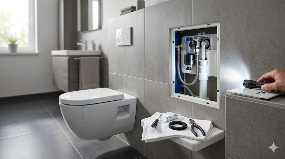 Діагностика протікання інсталяції унітаза ліхтариком