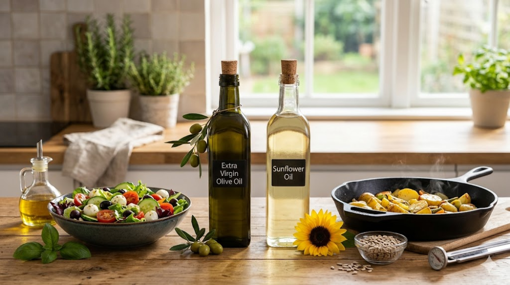 Порівняння оливкової та соняшникової олії для кулінарії