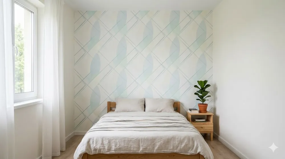 Шпалери з геометричним візерунком у маленькій спальні