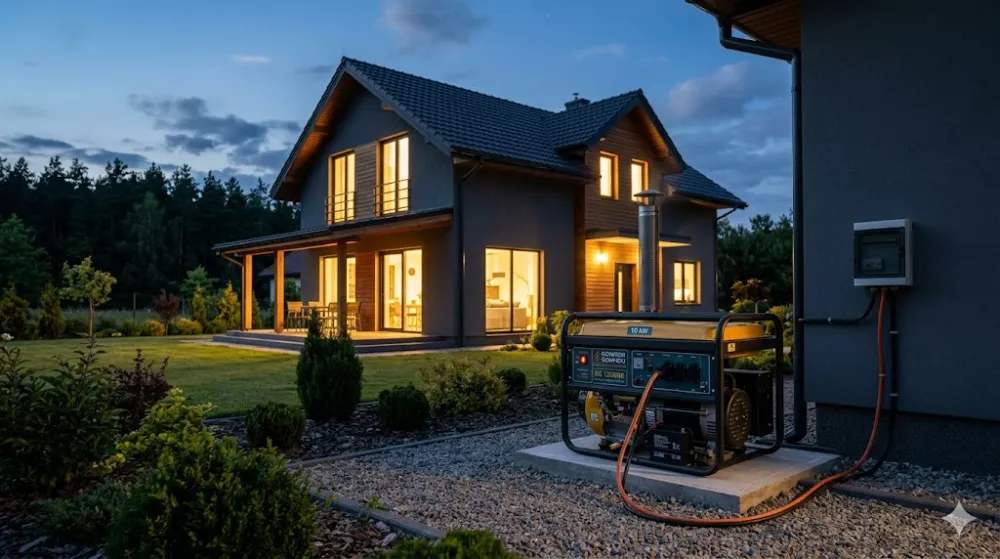 Автономне живлення будинку: генератор у дії ввечері