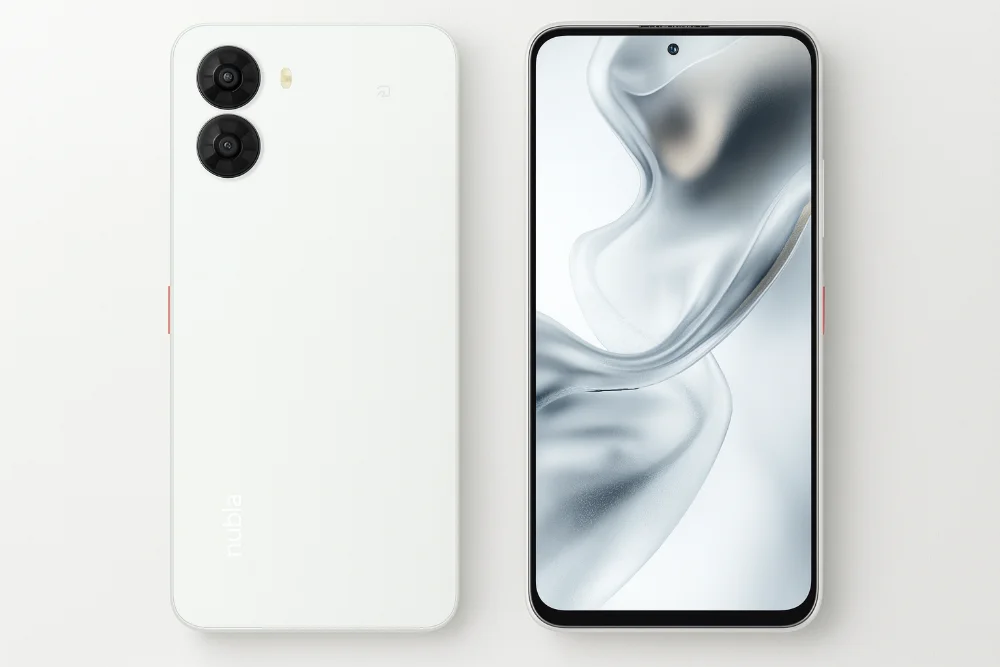 Nubia S2 в белом цвете на светлом фоне — современный дизайн смартфона 📱 Смартфон Nubia S2 в белом цвете, вид спереди и сзади крупным планом