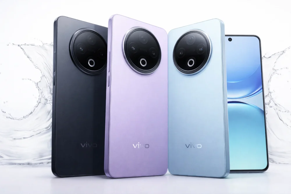 Смартфон Vivo Y500i — внешний вид, разные цвета корпуса и модуль камеры Смартфоны Vivo Y500i в нескольких цветах корпуса с крупным круглым модулем основной камеры и современным безрамочным экраном