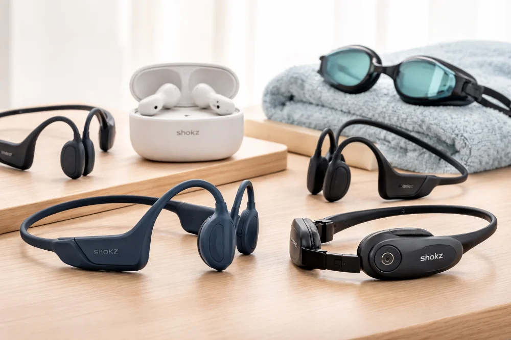 Наушники Shokz с открытым звуком — модели OpenRun Pro, OpenFit и OpenSwim Наушники Shokz с костной проводимостью и открытой конструкцией, линейка OpenRun Pro, OpenFit и OpenSwim для спорта, бега и плавания