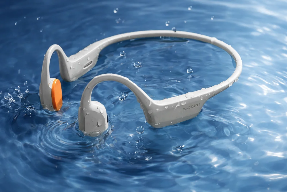 Xiaomi Bone Conduction Earphones 2 — водозащищенные спортивные наушники IP68 для плавания Xiaomi Bone Conduction Earphones 2 в воде, спортивные наушники костной проводимости с защитой IP68, магнитной зарядкой и открытой конструкцией для плавания и тренировок