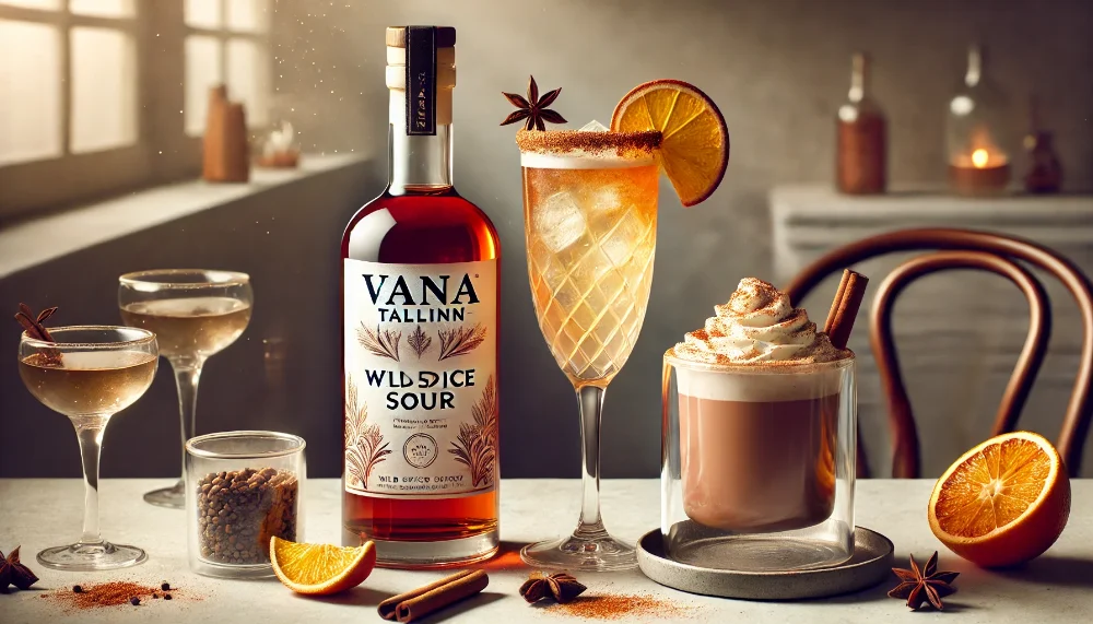 Коктейлі з Vana Tallinn Wild Spices - гармонія смаків Пляшка Vana Tallinn Wild Spices з двома фірмовими коктейлями Wild Spice Sour та Spicy Hot Chocolate
