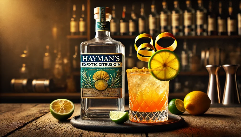 Цитрусовий коктейль з Hayman’s Exotic Citrus Gin Яскравий цитрусовий коктейль з Hayman’s Exotic Citrus Gin і лимонною прикрасою.